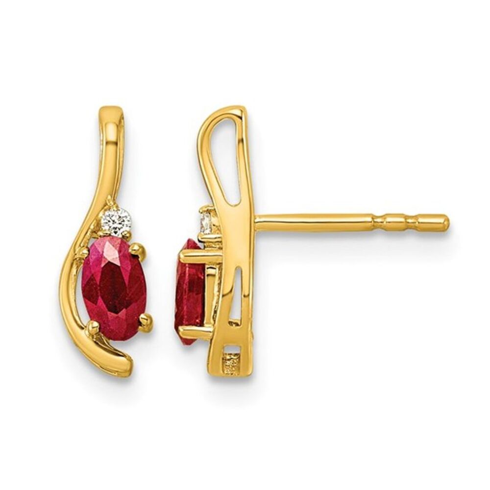 1/2 Carat (ctw) Lab-Created Ruby Post Earrings 14K Yellow Gold with Lab-Grown Ac